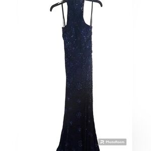 LA FEMME High Neck Lace Mermaid Gown